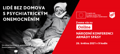 Pozvánka na online konferenci Armády spásy na téma Lidé bez domova s psychiatrickým onemocněním.